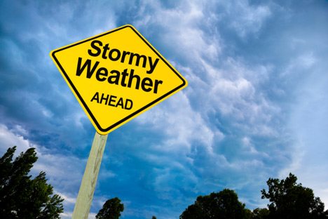 Stormy weather ahead sign board