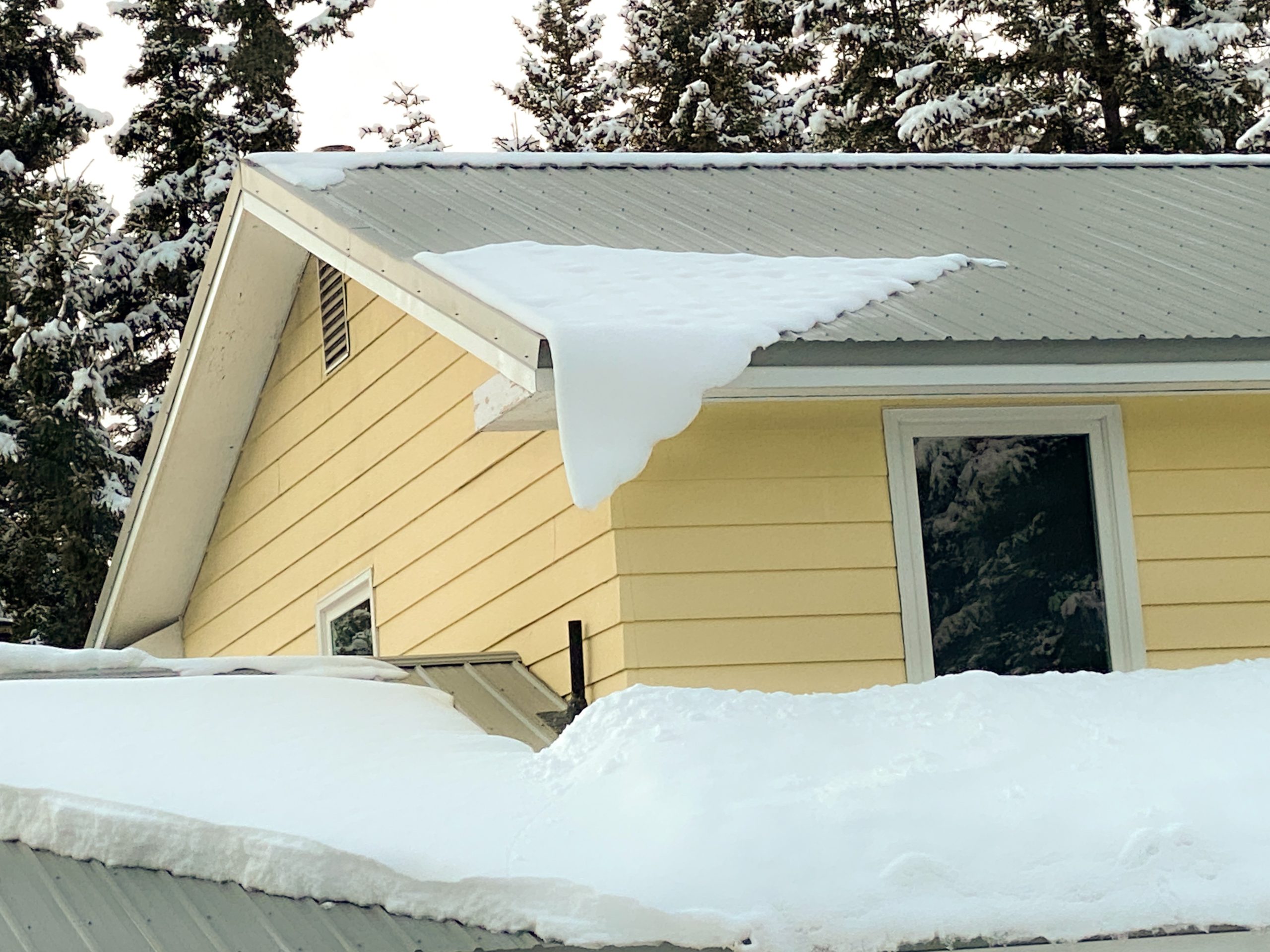 Sump pump running in a snow-covered house