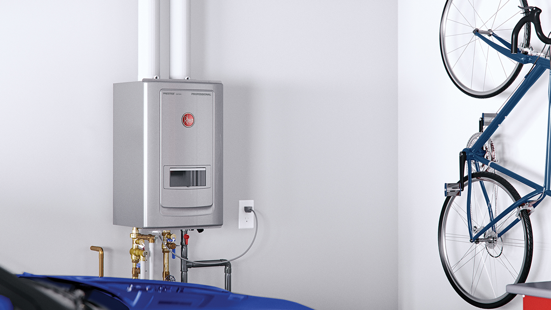 Tankless water heater installed on wall