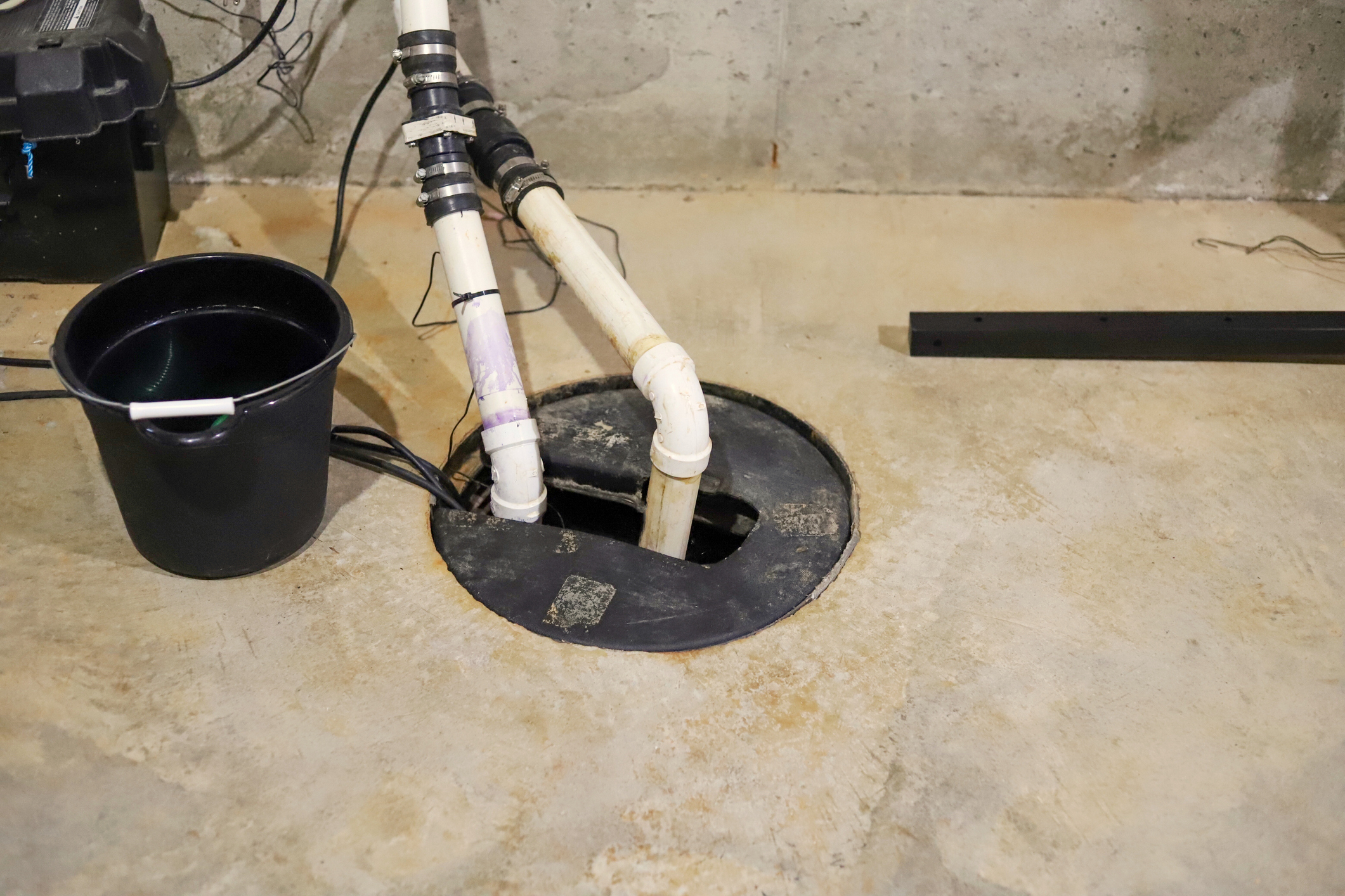Sump pump installed in a home basement