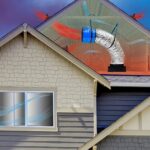 Illustration of a whole house fan in the attic of a home